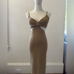 Lulus The Way I Feel Brown Cutout Midi Sweater Dress